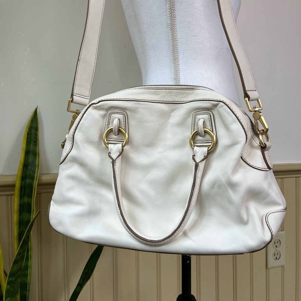 Talbots Sophisticated White Leather Shoulder Bag w/ Gold Hardware
